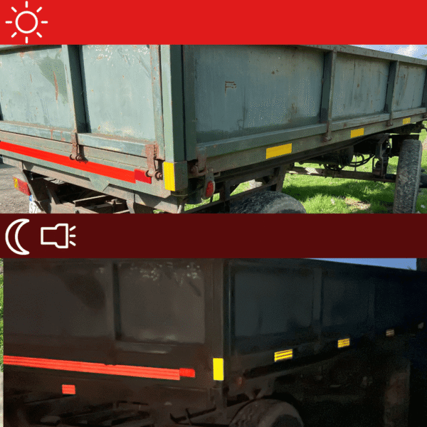 Taśma odblaskowa czerwona Epat T020, taśma odblaskowa żółta T030. Obrysówka w dzień i w nocy.