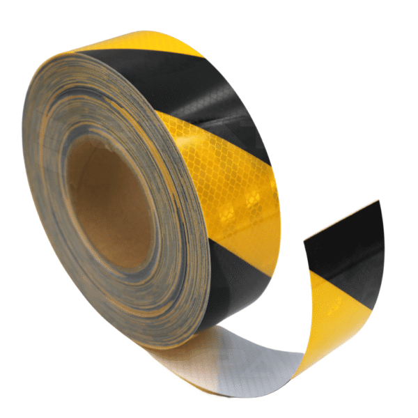 Taśma odblaskowa żółto-czarna Epat T040. Taśma odblaskowa ostrzegawcza.