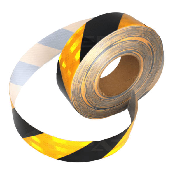 Taśma odblaskowa żółto-czarna Epat T040. Taśma odblaskowa ostrzegawcza.
