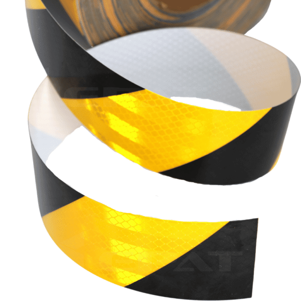 Taśma odblaskowa żółto-czarna Epat T040. Taśma odblaskowa ostrzegawcza.